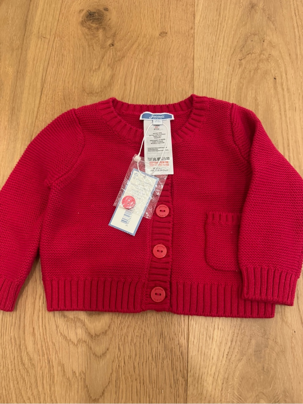 Jacadi Bright Red Knit Button Cardigan for Kids - BNWT Sz 6 Months